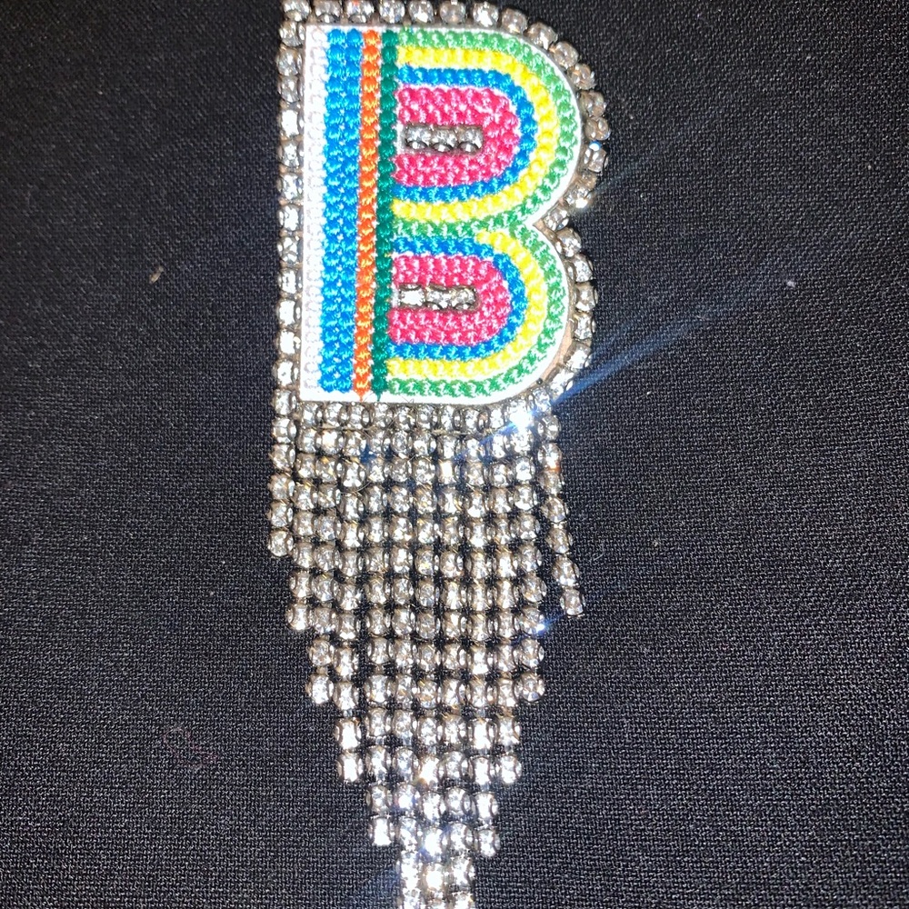 Vibrant Beaded Letter B Brooch with Rhinestone Accents